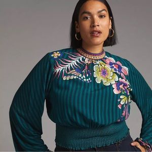 NWT Anthropologie Embroidered Tie-Back Top 2X